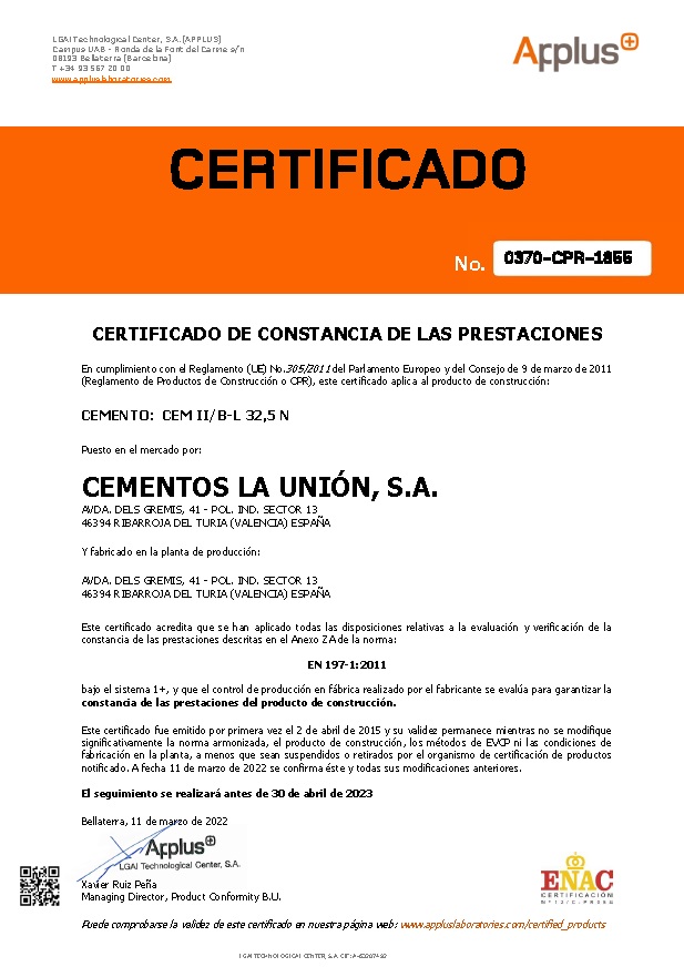 Certificaciones CEMENTOS LA UNION